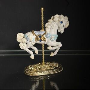 Scarborough Horse Carousel Collectible 24 KT Gold Plated Base w Blue Jewels